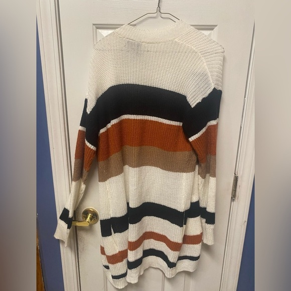 Striped Open Front Cardigan by KRISTIN NICOLE, Earth colors With Pockets L - Picture 2 of 8